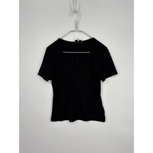 Tuckernuck Blouse Womens XL Black Knit Ribbed Pullover Tee Scoopneck